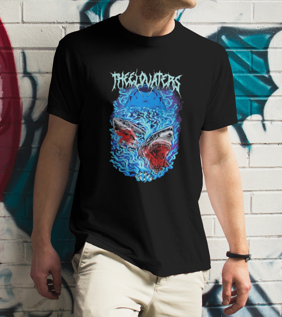 The Elovaters Beware Of Sharks Electric Blue Fierce Shark Trio T-Shirt