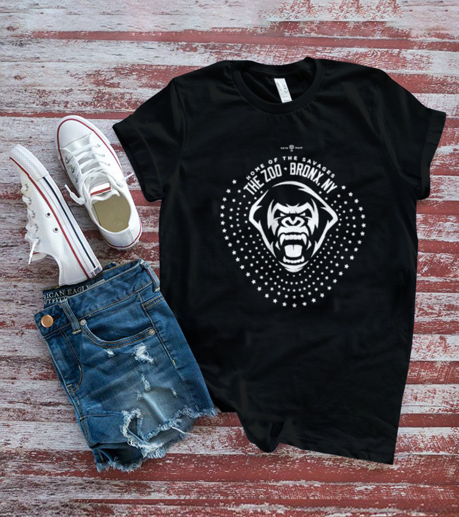The Zoo Bronx NY Home Of The Savages Roaring Gorilla Star Pattern T-Shirt