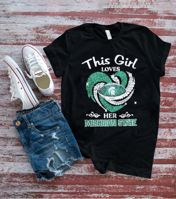 This Girl Loves Her Michigan State Spartans Green Heart Diamond T-Shirt