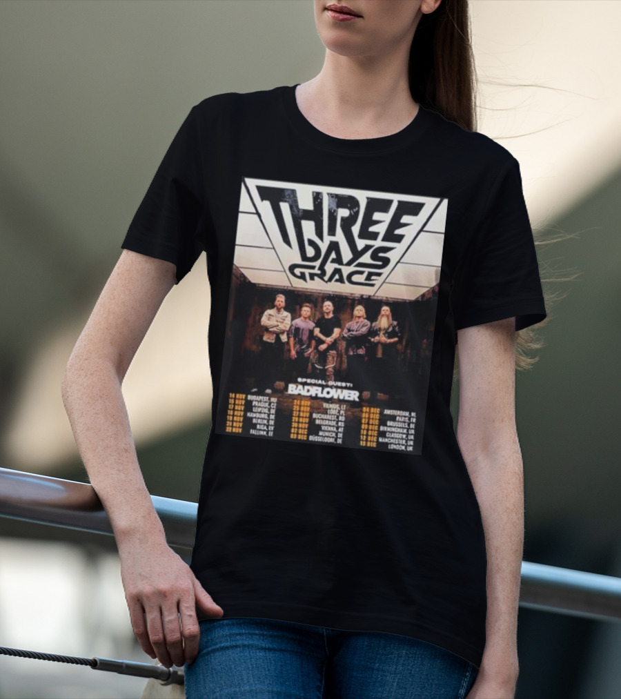 Three Days Grace UK And EU Tour 2025 Dates With Special Guests Badflower T-Shirt