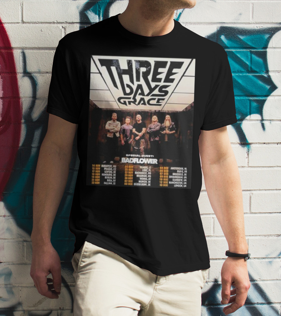 Three Days Grace UK And EU Tour 2025 Dates With Special Guests Badflower T-Shirt