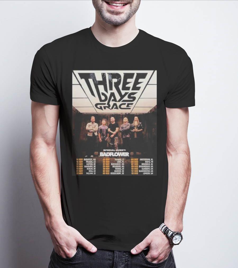 Three Days Grace UK And EU Tour 2025 Dates With Special Guests Badflower T-Shirt