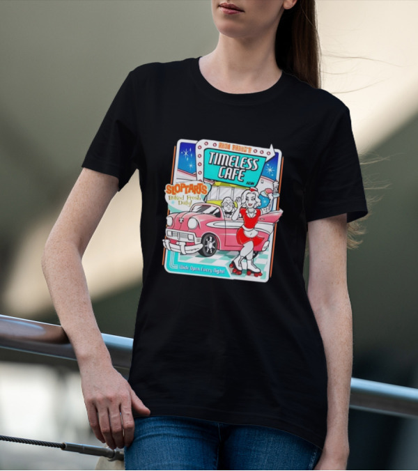 Kina Curvy's Timeless Cafe Sloptarts Baked Fresh Daily Wide Open Every Night Retro Diner Scene T-Shirt