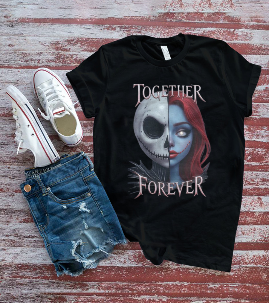 Together Forever Jack And Sally Half Face Mashup T-Shirt