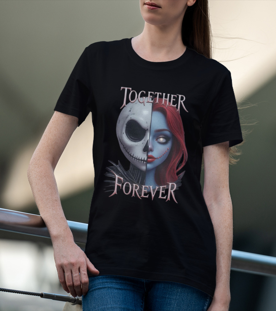 Together Forever Jack And Sally Half Face Mashup T-Shirt