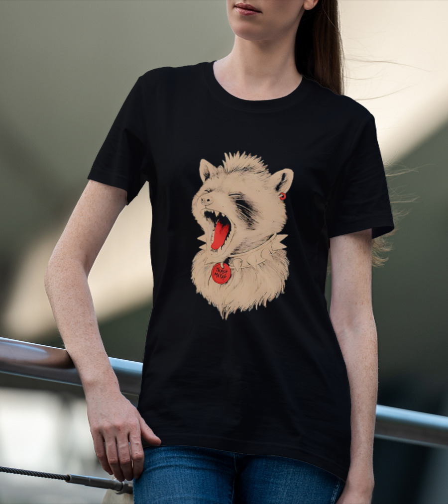 Trash Metal Raccoon With Spike Collar And Red Earring T-Shirt