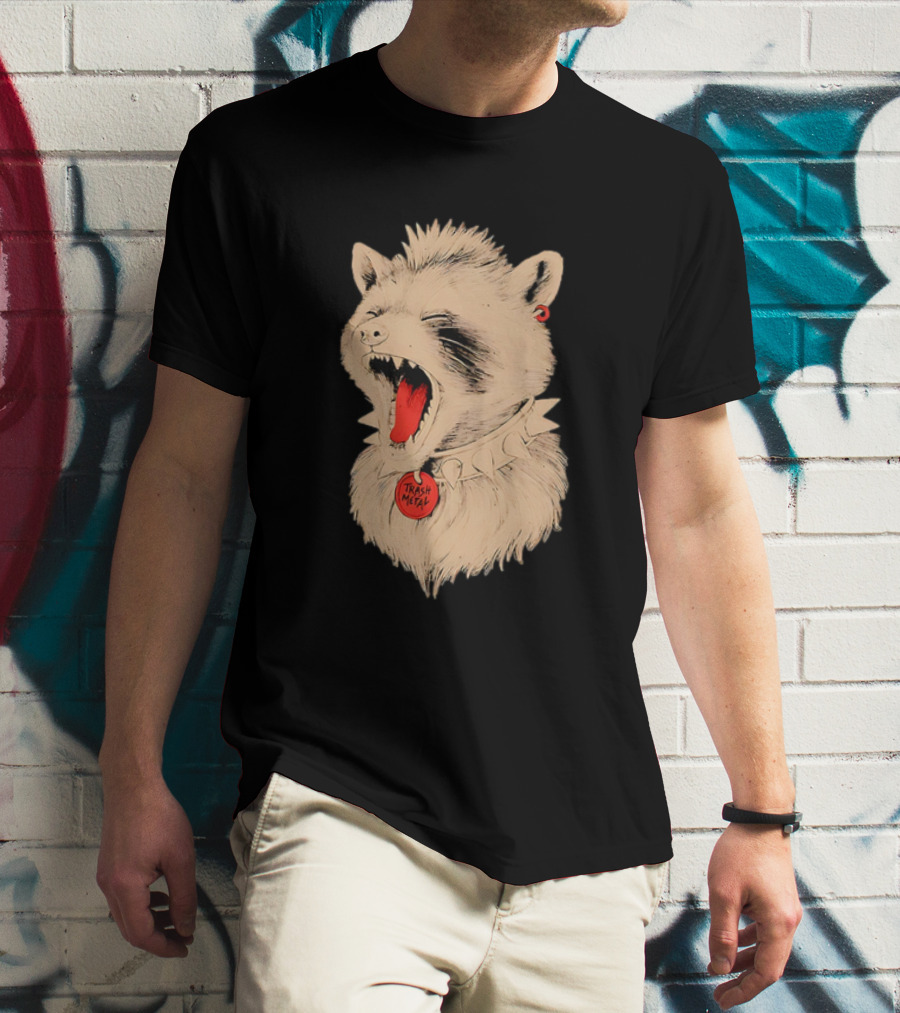 Trash Metal Raccoon With Spike Collar And Red Earring T-Shirt