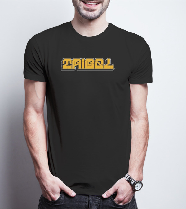 Tribal Gear Victim Gold Graffiti Font Bold Yellow Text T-Shirt