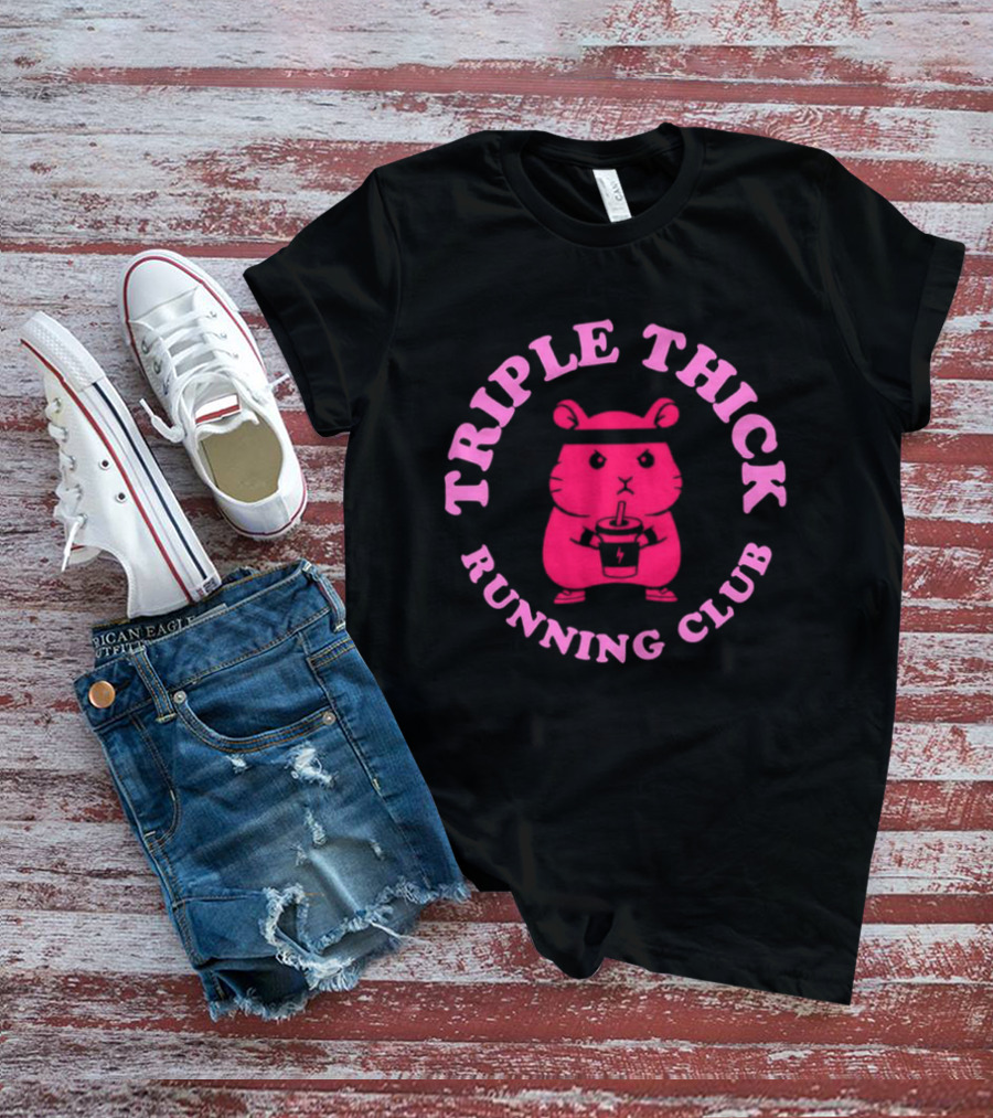 Triple Thick Running Club Hamster Weightlifting Fun T-Shirt