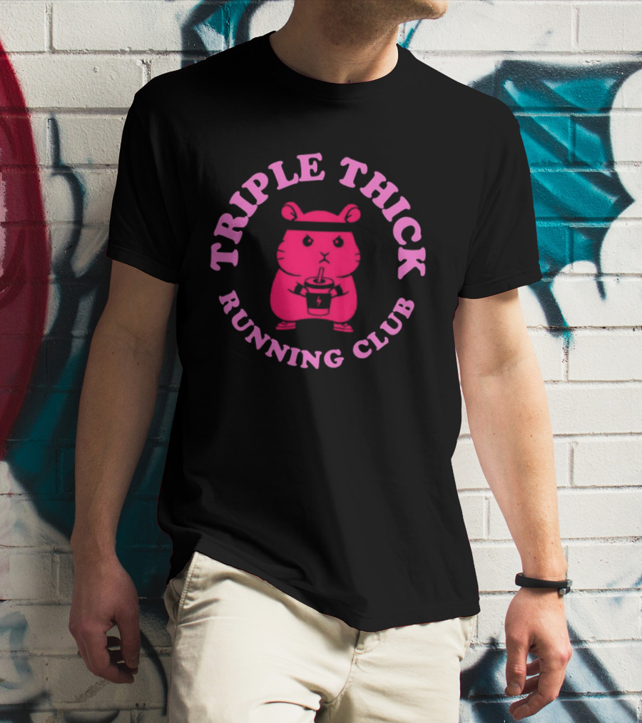 Triple Thick Running Club Hamster Weightlifting Fun T-Shirt