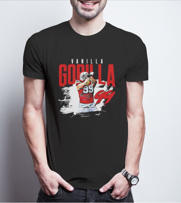 Vanilla Gorilla Number 99 Football Jersey Athlete Action Pose T-Shirt