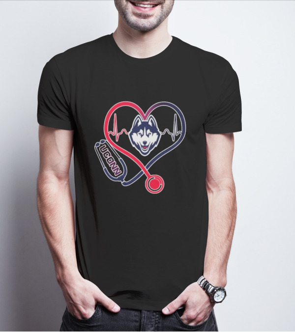 UConn Huskies Heartbeat Stethoscope Nurse Care T-Shirt