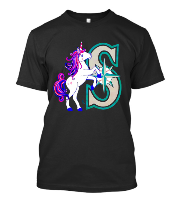 Unicorn Seattle Mariners Baseball Emblem With Compass And Stars T-Shirt