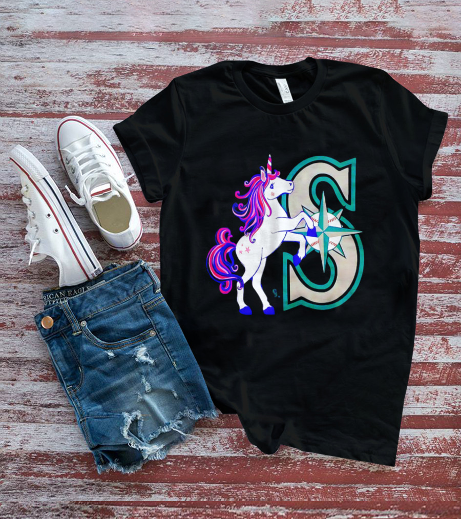 Unicorn Seattle Mariners Baseball Emblem With Compass And Stars T-Shirt