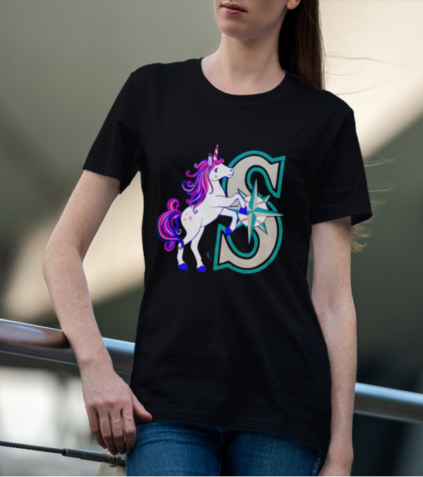 Unicorn Seattle Mariners Baseball Emblem With Compass And Stars T-Shirt