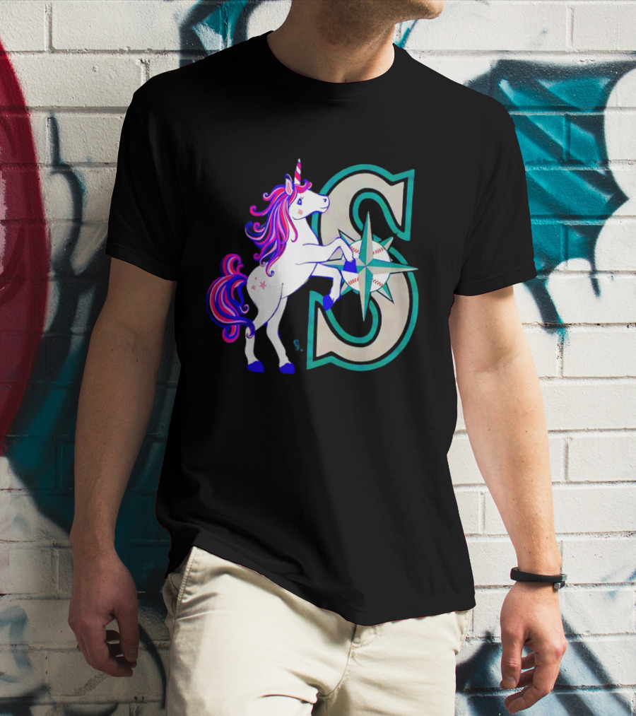 Unicorn Seattle Mariners Baseball Emblem With Compass And Stars T-Shirt