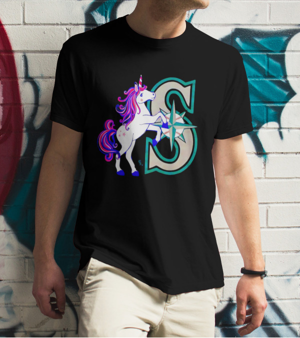 Unicorn Seattle Mariners Baseball Emblem With Compass And Stars T-Shirt