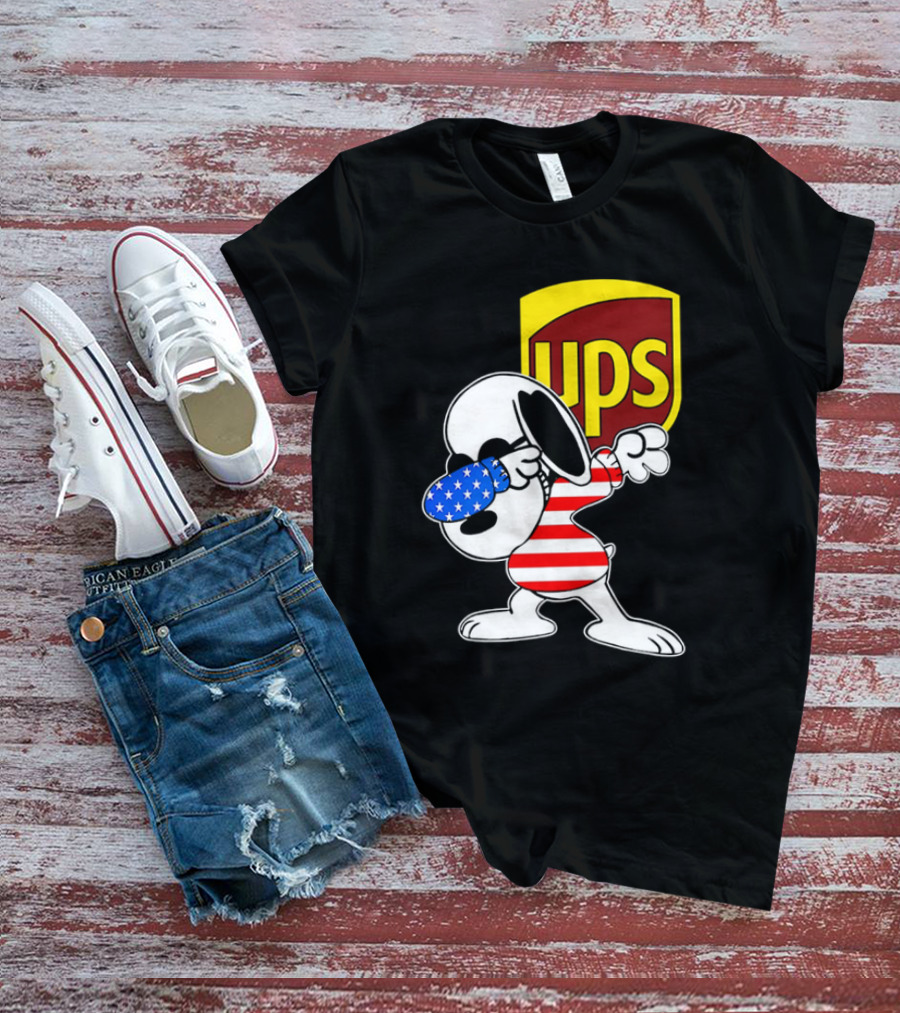 Snoopy American Flag Dabbing UPS Shield T-Shirt