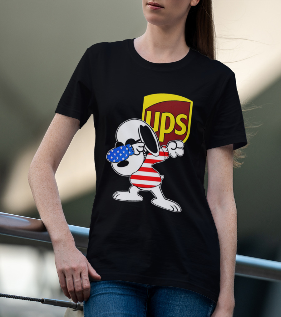 Snoopy American Flag Dabbing UPS Shield T-Shirt
