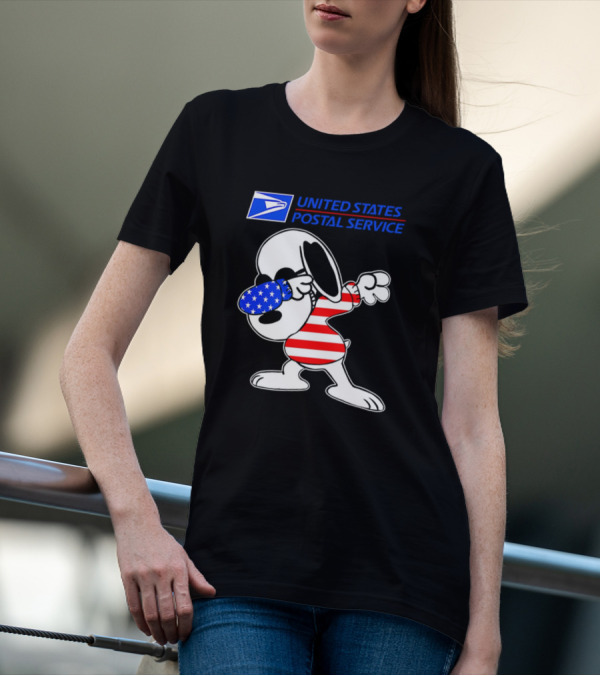 USPS United States Postal Service Snoopy Dabbing American Flag T-Shirt