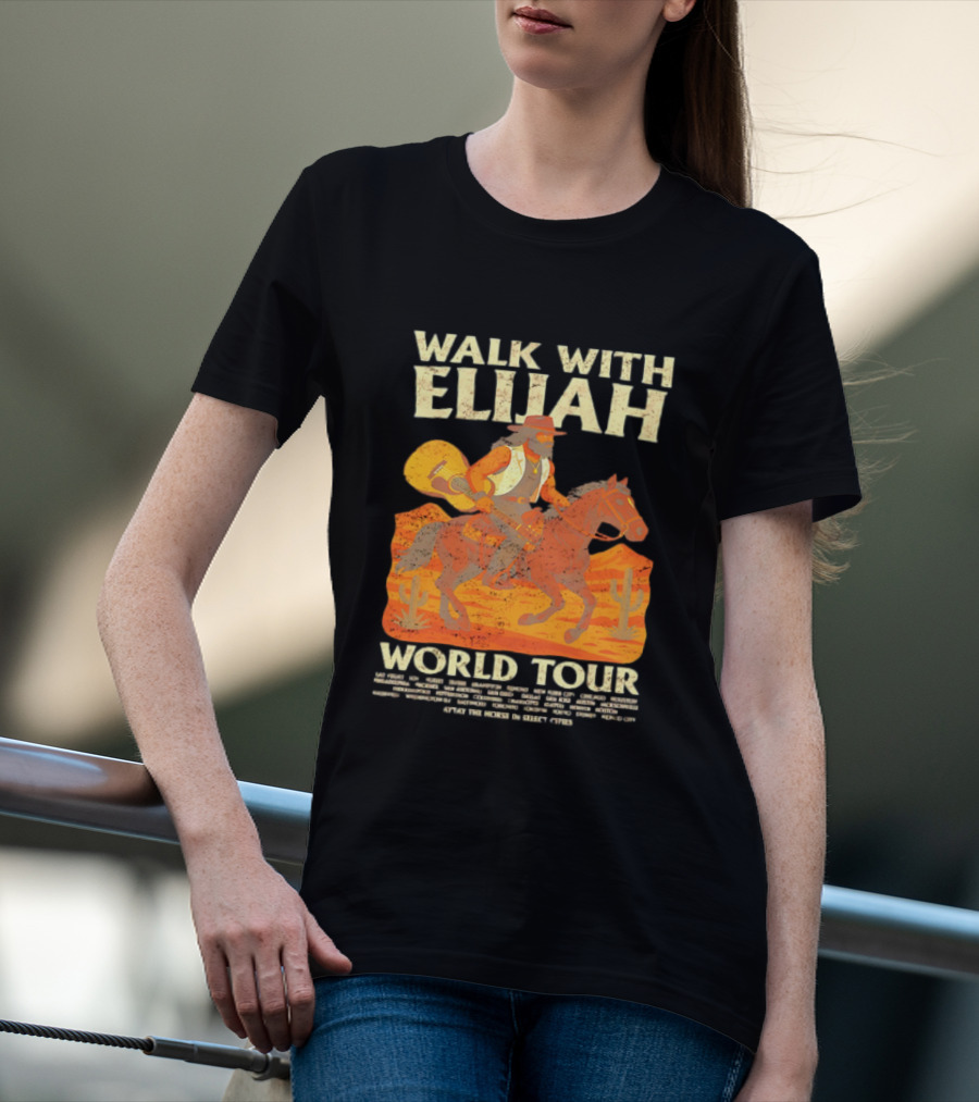 Walk With Elijah World Tour Cowboy Guitar Horse Retro Style T-Shirt