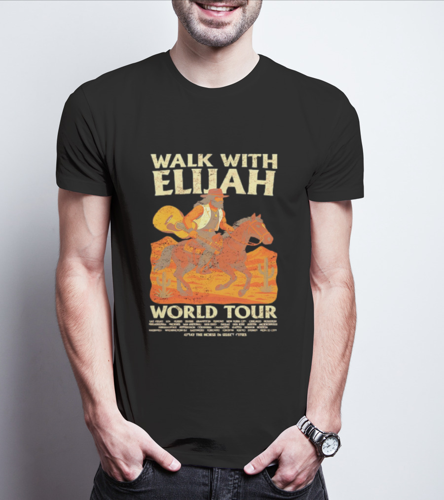 Walk With Elijah World Tour Cowboy Guitar Horse Retro Style T-Shirt