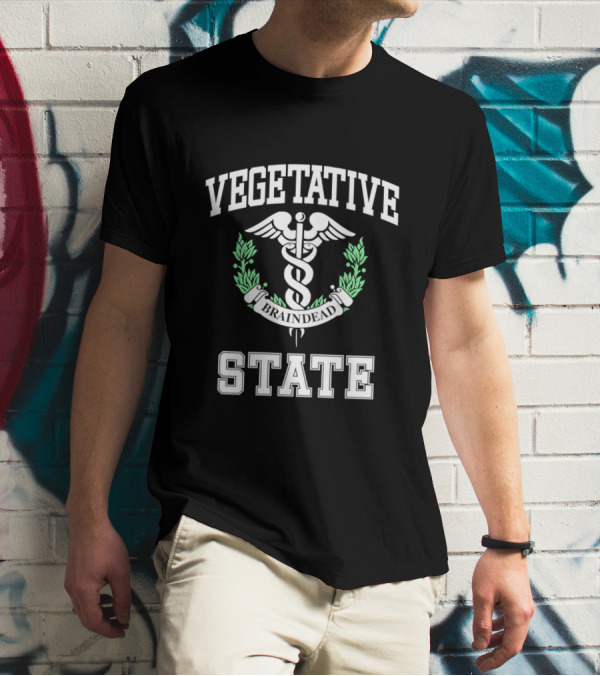 Vegetative State Caduceus Emblem Laurel Wreath T-Shirt