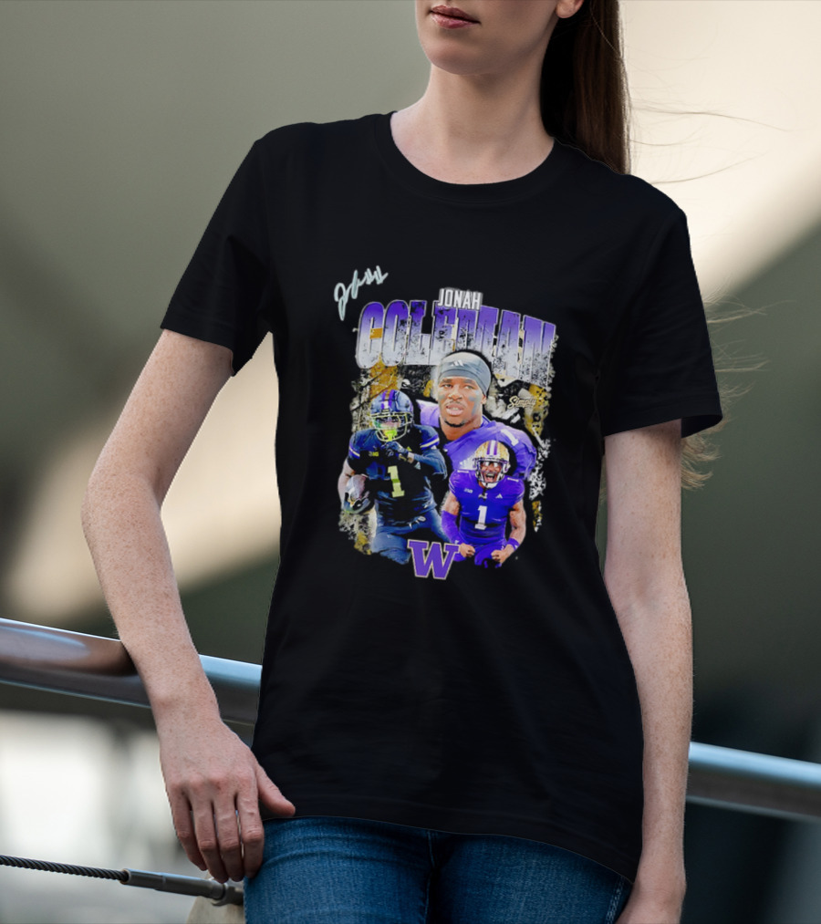 Jonah Coleman Washington Huskies Simply College Football W Player Signature T-Shirt