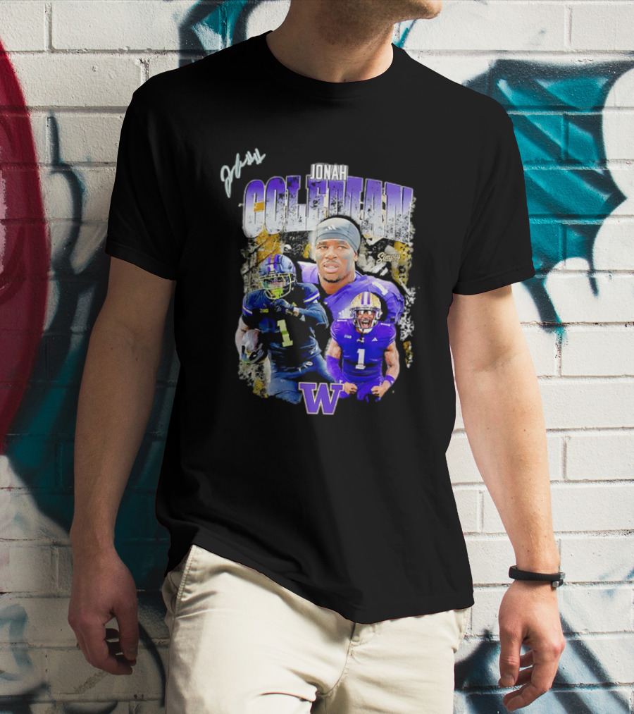 Jonah Coleman Washington Huskies Simply College Football W Player Signature T-Shirt