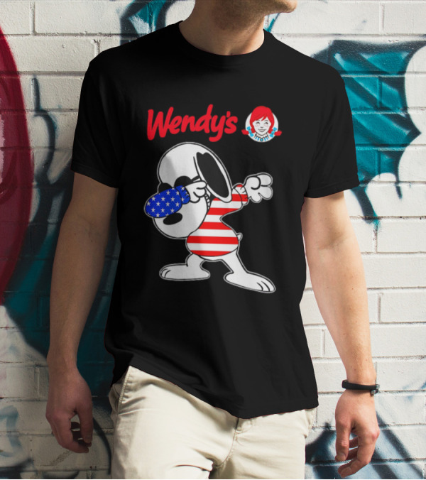Wendy’s Snoopy Dabbing American Flag Stripes T-Shirt