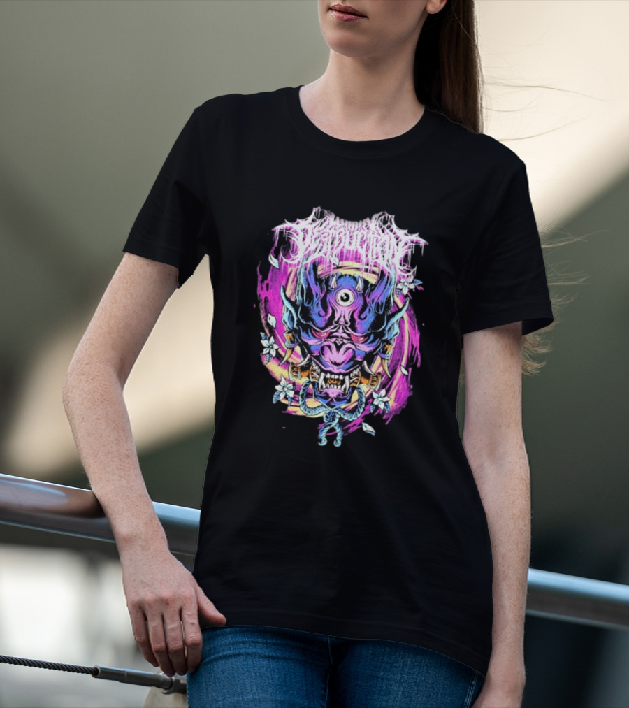 Within Destruction Psychedelic Oni Mask With Floral Accents T-Shirt