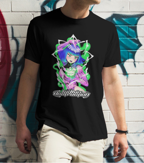 Within Destruction Lotus Anime Neon Girl With White Flower T-Shirt