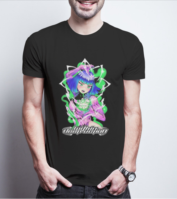 Within Destruction Lotus Anime Neon Girl With White Flower T-Shirt