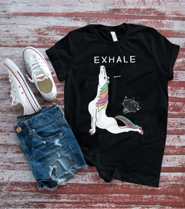 Exhale Yoga Unicorn Pose With Rainbow Mane And Magical Cloud T-Shirt