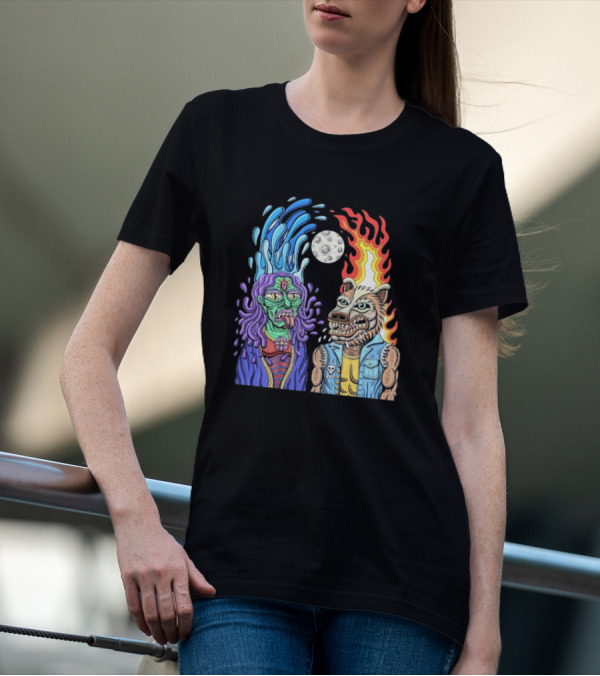 Zao Mother Father Surreal Alien Zombie Werewolf Battle Fire Water Psycho De Mayo Clown Moon Art T-Shirt
