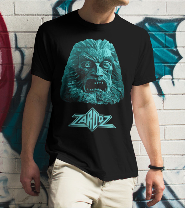 Zardoz Stone Head Blue Face With Logo T-Shirt