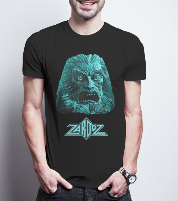 Zardoz Stone Head Blue Face With Logo T-Shirt