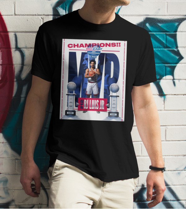 St John’s Red Storm Men’s Basketball 2025 Big East Champions MVP #12 RJ Luis Jr Tournament T-Shirt