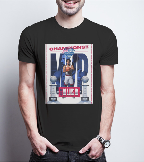 St John’s Red Storm Men’s Basketball 2025 Big East Champions MVP #12 RJ Luis Jr Tournament T-Shirt