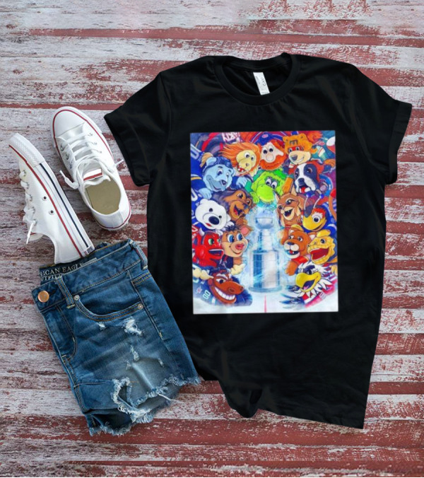 Stanley Cup Playoffs 2025 Mascots With NHL Team Icons Featuring Iconic Trophy T-Shirt