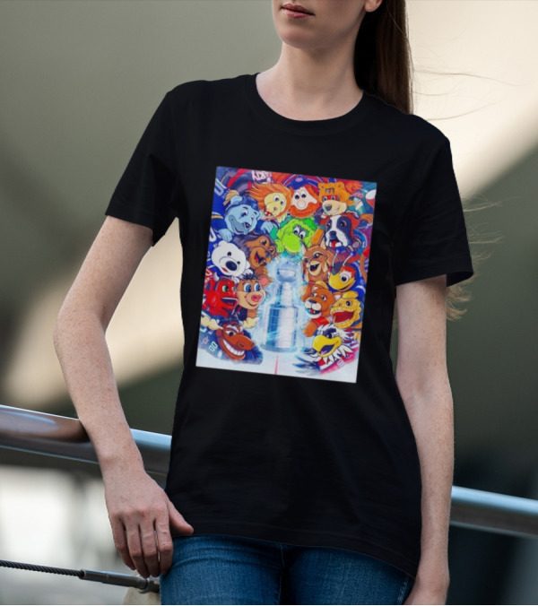 Stanley Cup Playoffs 2025 Mascots With NHL Team Icons Featuring Iconic Trophy T-Shirt