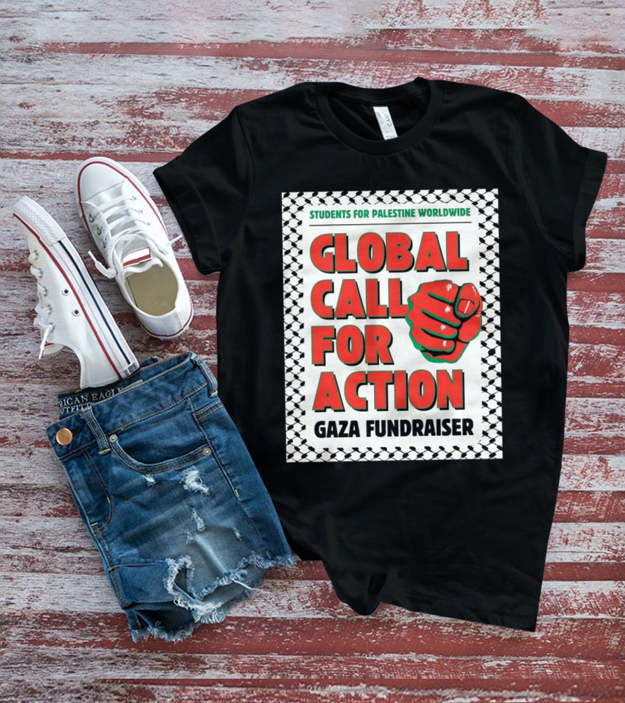 Students For Palestine Worldwide Global Call For Action Gaza Fundraiser Fist Pattern T-Shirt