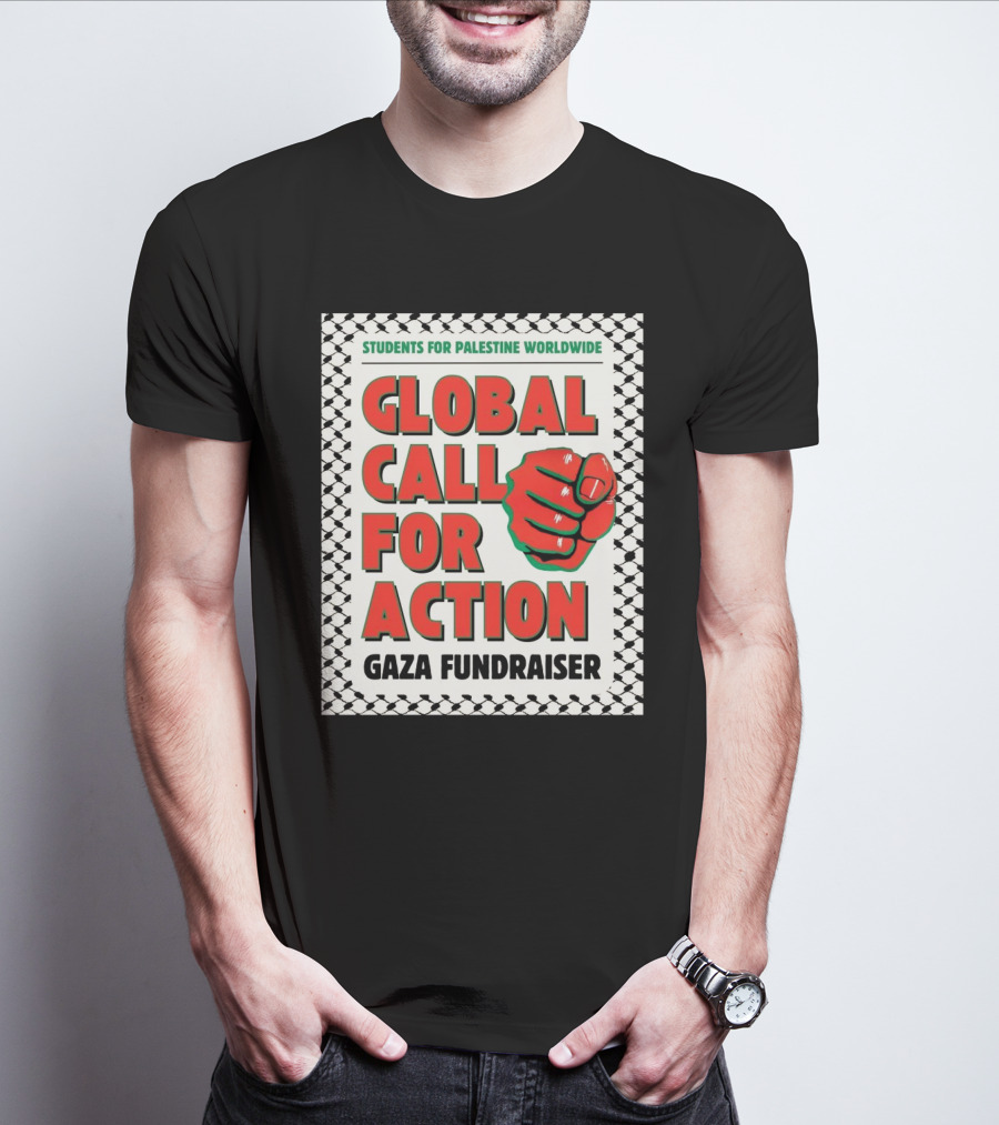 Students For Palestine Worldwide Global Call For Action Gaza Fundraiser Fist Pattern T-Shirt