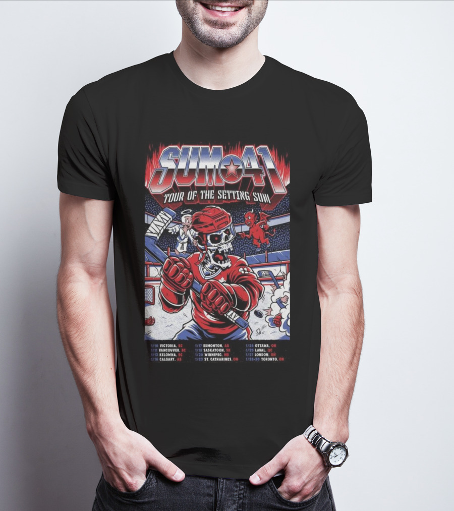 Sum 41 Tour Of The Setting Sun 2025 Canadian Tour Dates Hockey Skeleton Angel Devil Theme T-Shirt