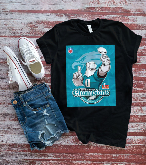 Super Bowl LIX Champions Philadelphia Eagles Mascot Trophy NFL Logo T-Shirt