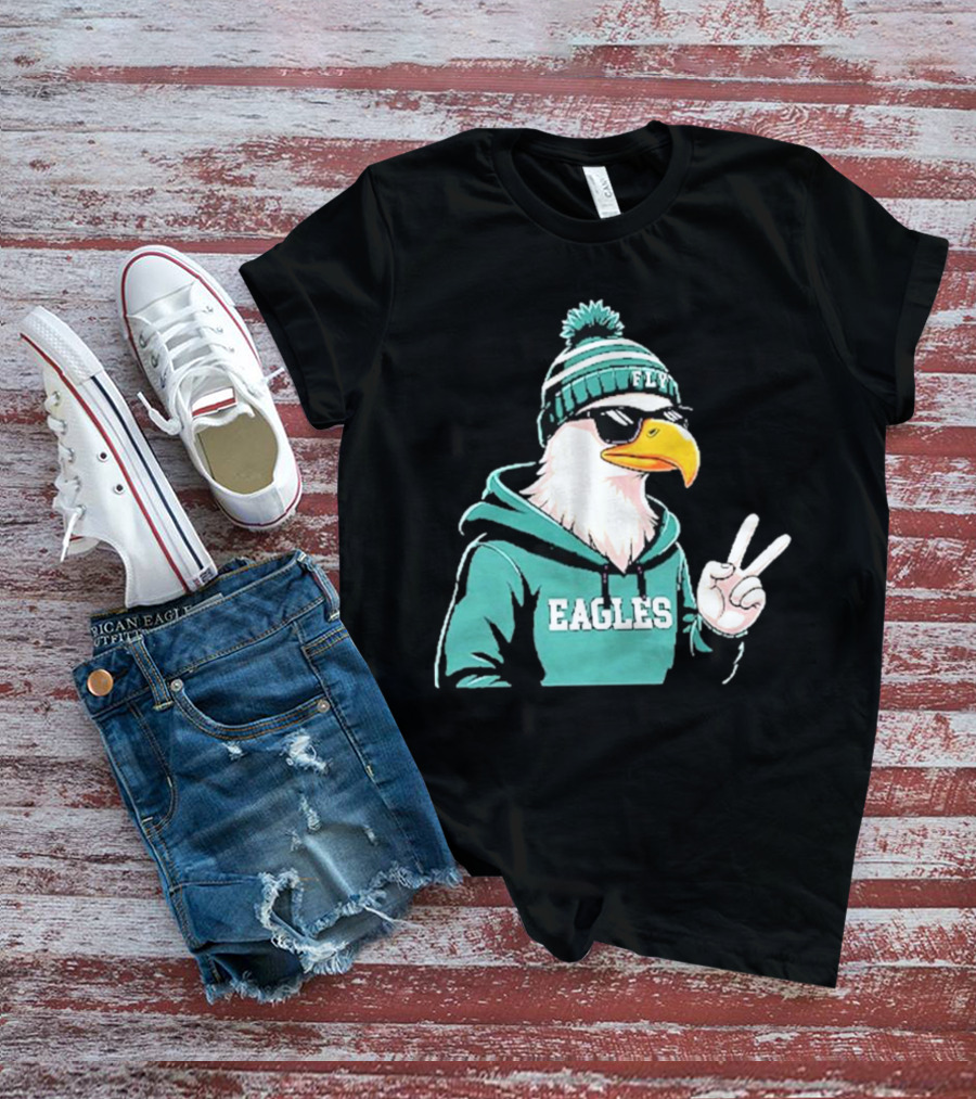 Fly Eagles Beanie Sunglasses Peace Sign T-Shirt