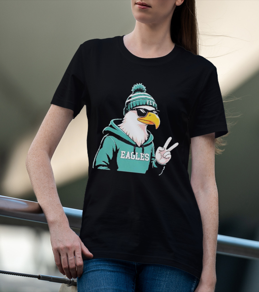 Fly Eagles Beanie Sunglasses Peace Sign T-Shirt