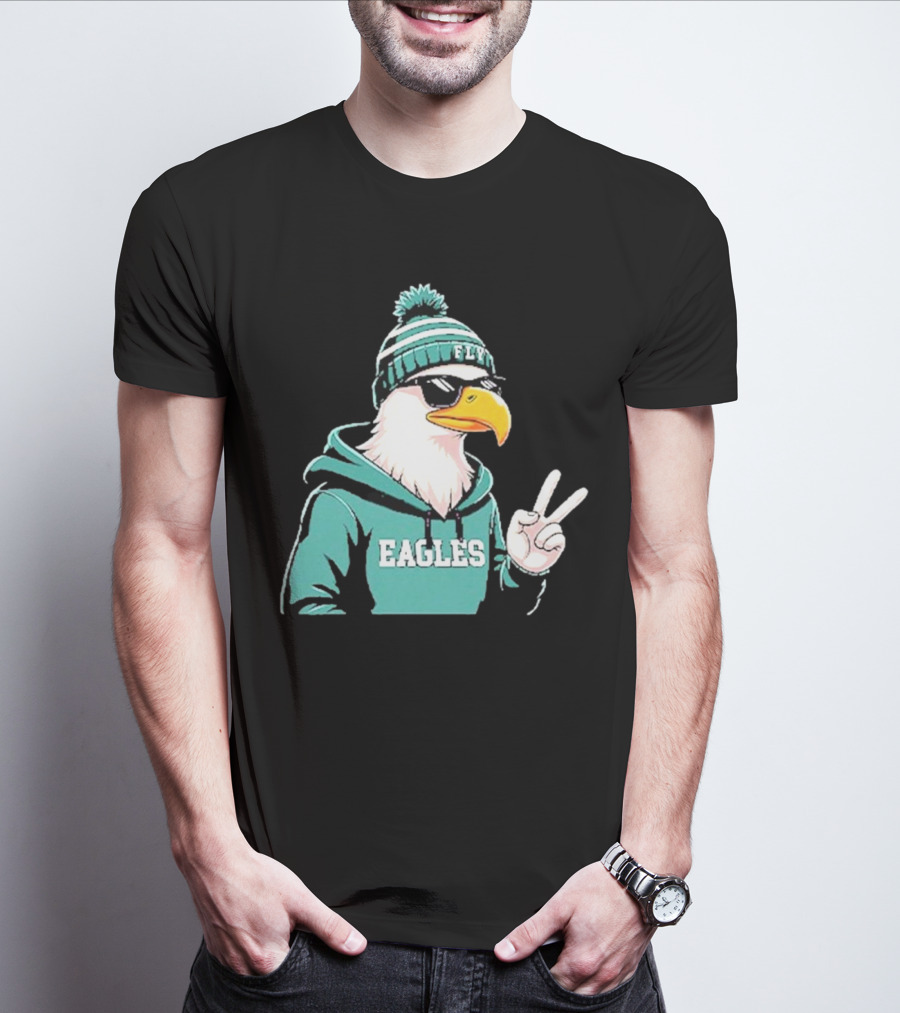 Fly Eagles Beanie Sunglasses Peace Sign T-Shirt