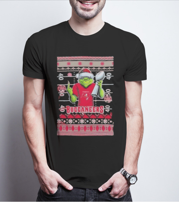 Tampa Bay Buccaneers Grinch Christmas Super Bowl Trophy Ugly Sweater T-Shirt