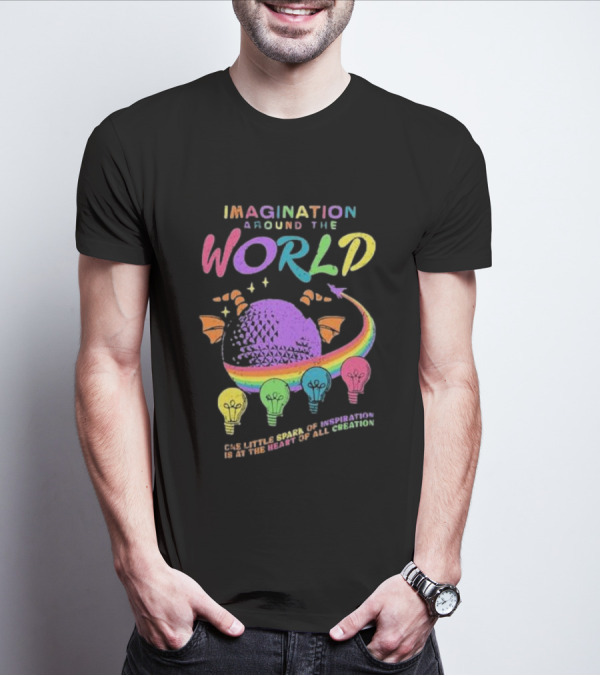 Imagination Around The World Featuring Spaceship Earth And Colorful Light Bulbs T-Shirt